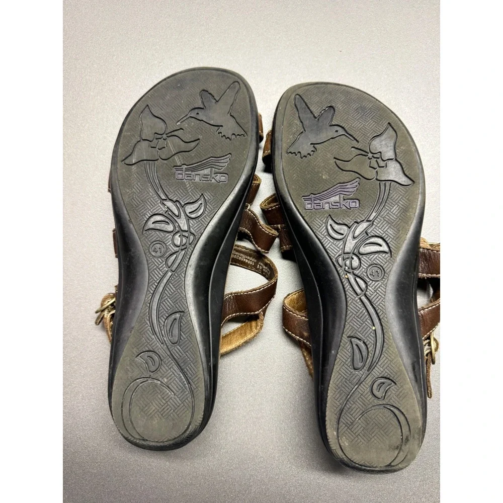 Dansko Brown Leather Strappy‎ Comfort Sandals Buckle Ankle Strap Womens